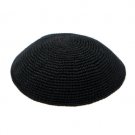Black Knitted Kippah with Thick Crocheted Yarn