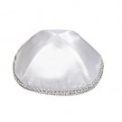 Satin Kippah with Four Sections and Stones in White