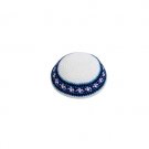 White Knitted Kippah with Blue and Black Band