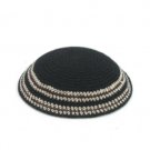 17 Centimeter Knitted Kippah in Black with Brown and White Stripes