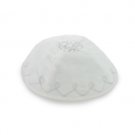 20 cm. White Velvet Kippah with Silver Embroidering