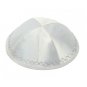 19 Centimeter White Satin Kippah with 6 Sections and Silver Line Pattern