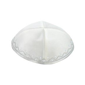 19 Centimeter Satin Kippah with White Diagonal Lines and Dot Pattern