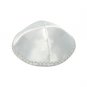 20cm White Satin Kippah with Four Sections and Silver Rim