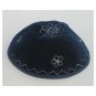 Dark Blue Velvet Kippah with Flowers and Zigzag Lines