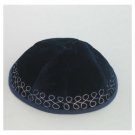 Blue Velvet Kippah with Silver Lines and Four Sections