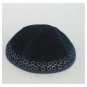 Blue Velvet Kippah with Silver Lines and Four Sections