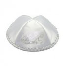 White Satin Kippah with “Mazel Tov” and Lace Trim