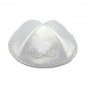 White Satin Kippah with “Mazel Tov” and Lace Trim
