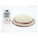 White Knitted Kippah with Brown Stripes and Circles