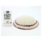 White Knitted Kippah with Brown Stripes and Circles
