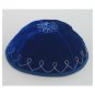 Light Blue Velvet Kippah with Silver Flowers and Loops