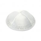 White Terylene Kippah with Leaves and Four Sections