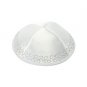 White Terylene Kippah with Leaves and Four Sections