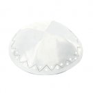 Terylene Kippah with Silver Zigzag Line and White Dots in White