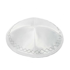 Terylene Kippah with Zigzag Lines and Four Sections in White