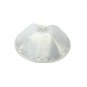 Terylene Kippah with Silver Line Pattern and Flower in White