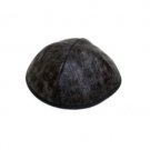 Black Cloth Kippah with Glossy Black Stripes and Black Rim