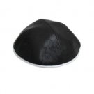Black Cloth Kippah with Embossed Black Pattern and White Rim