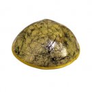 Black Cloth Kippah with Embossed Gold Pattern and Ribbon Trim
