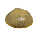 Silver Cloth Kippah with Gold Squares and Ribbon Trim