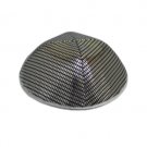 Black Cloth Kippah with Silver Squares and Silver Ribbon Trim