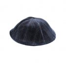 17 Centimeter Kippah in Blue Velvet with Thin Light Blue and Orange Stripes