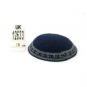 18cm Blue Knitted Kippah with Grey and Black Stripes