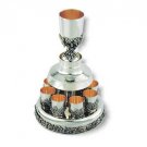 Sterling Silver Kiddush Wine Fountain Eight Cups with Grape Motif