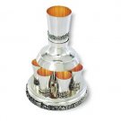 Sterling Silver Kiddush Wine Fountain Six Cups in Jerusalem Theme