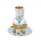 Sterling Silver Kiddush Wine Fountain Set of Six Cups in Hammered Design