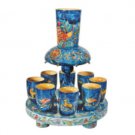 Yair Emanuel Kiddush Fountain with Deer and Flowers in Painted Wood