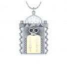 Ten Commandments and Torah Pendant with Chain in 14k Two-Tone White Gold