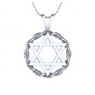 Rope Design Star of David Pendant and Chain in 18k White Gold