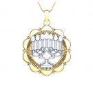 Decorative Menorah Pendant with Chain in Two-Tone 14k Gold