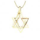 Dramatic 3D Star of David Pendant and Chain in 14k Yellow Gold