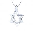 Dramatic 3D Star of David Pendant and Chain in 14k White Gold