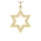 Dual-Texture Cut-Out Star of David Pendant with Chain in 14k Yellow Gold