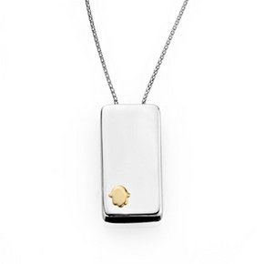 2GB Sterling Silver Disk on Key Necklace Set with 14 Karat Gold Melted Hamsa
