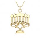 14k Yellow Gold Traditionally-Styled Menorah Pendant with Chain