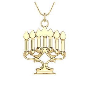 14k Yellow Gold Traditionally-Styled Menorah Pendant with Chain