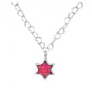 Pink Star of David Pendant with Heart Chain Necklace