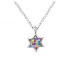 Multicolored Squares in Star of David Pendant with Circle Chain Necklace