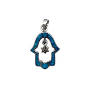 2 cm Hamsa pendant in sterling silver with Star of David