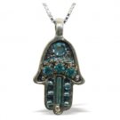 Hamsa Pendant with Turquoise Stones and Beads in Silver