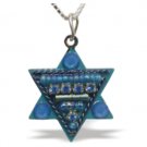 Star of David Pendant with Blue Stones and Chain in Silver