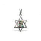 Silver Star of David Pendant with Colored Beads