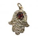 Hamsa Pendant with Red Zircon Stone