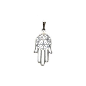 2.5 Centimeter Sterling Silver Hamsa Pendant with a Filigree