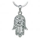 Rhodium Hamsa Pendant with Filigree Designs
